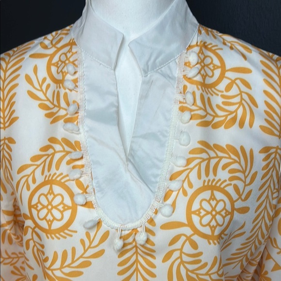 ☀️ Bold Yellow & White Print Tunic Dress – Boho Resort Style Size M - Picture 2 of 6